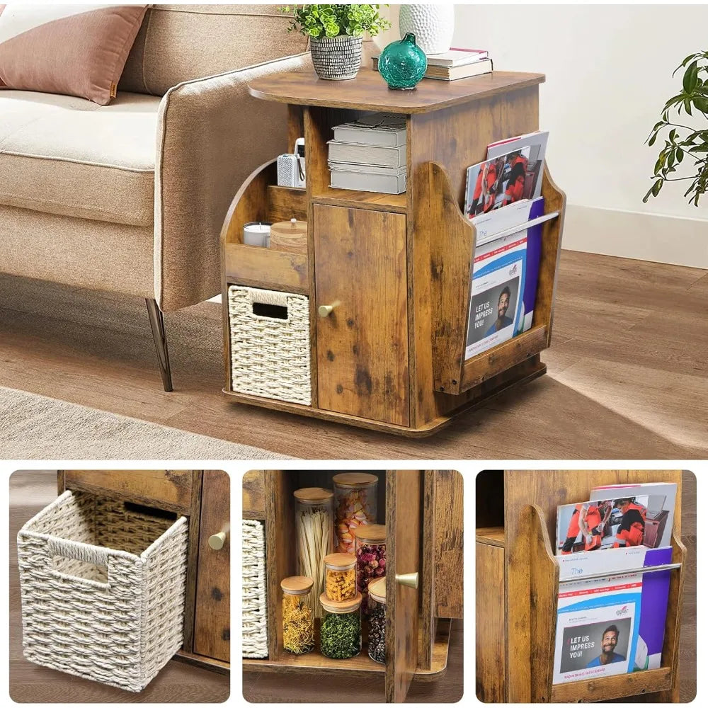 TooCust Rotating End Table With Storage And Magazine Holder