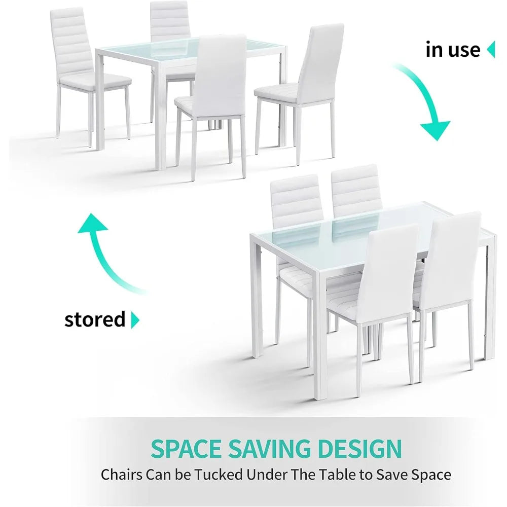 RBXCH Tempered Glass Dining Table Set With Iron Frame