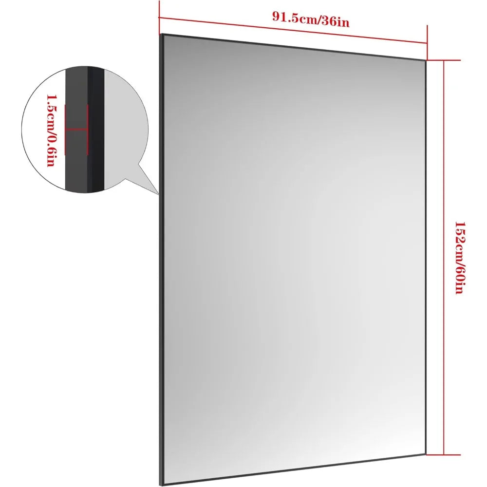 Modern Rectangle Wall Mirror Bathroom Mountable Aluminum Frame