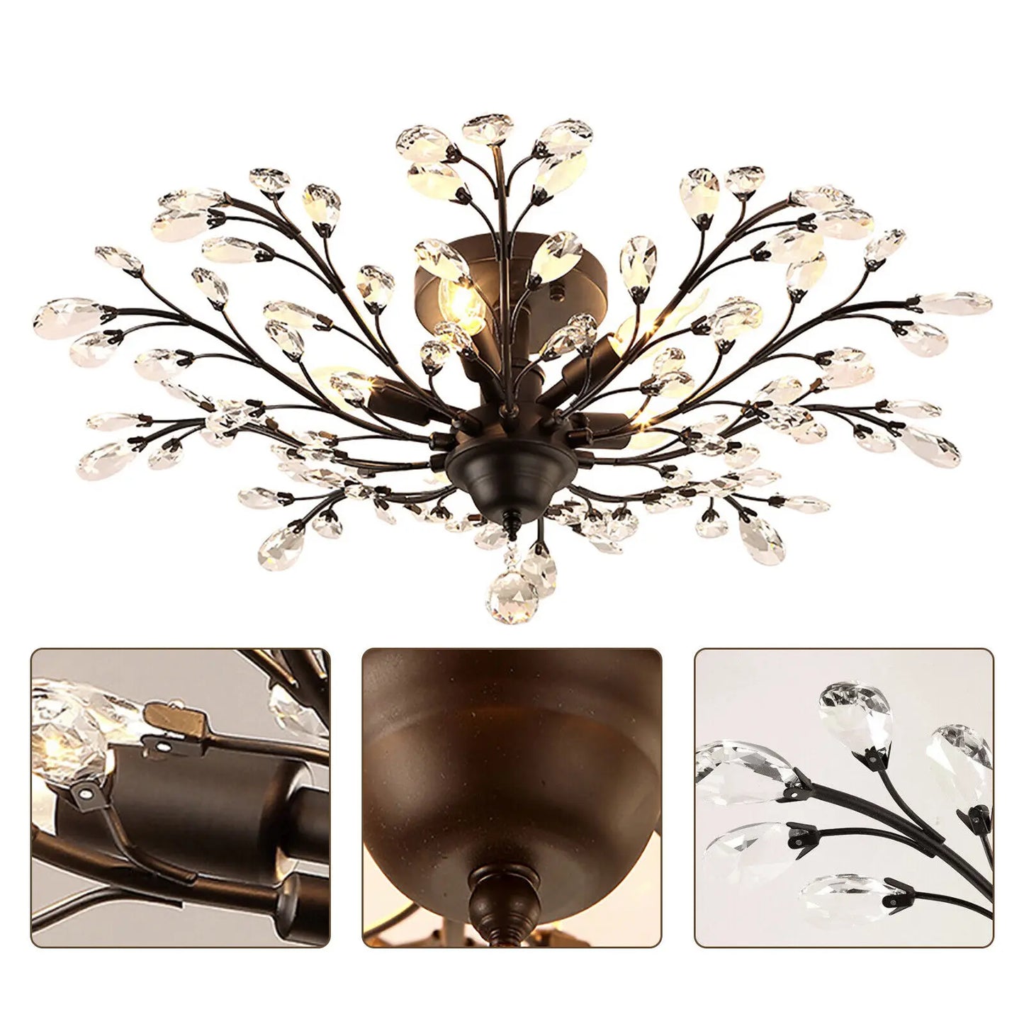 Bymaocar Vintage Crystal Chandelier Flower Ceiling Lamp