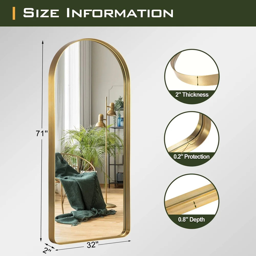 XMSJ Arched Full Length Shatterproof Floor Mirror High Definition