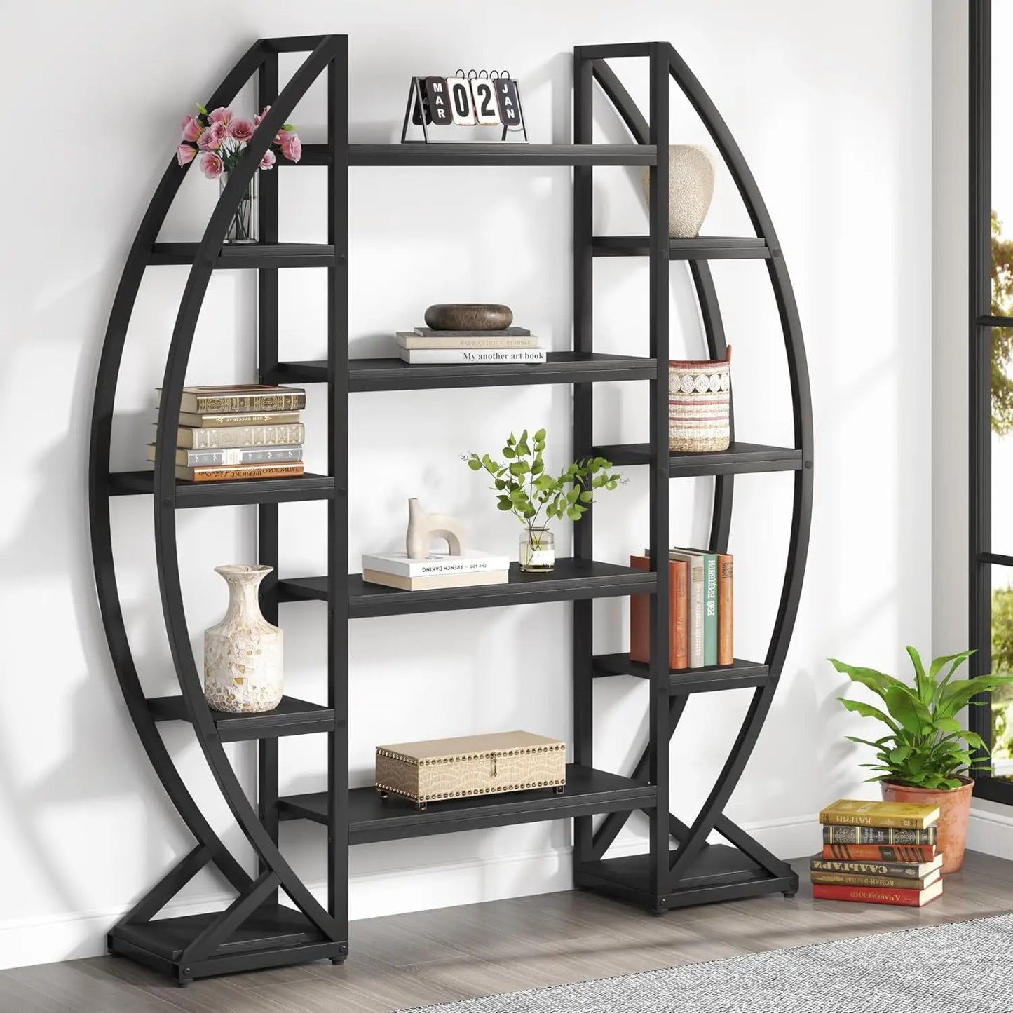 Little Tree Oval Triple Wide Industrial Bookshelf Etagere