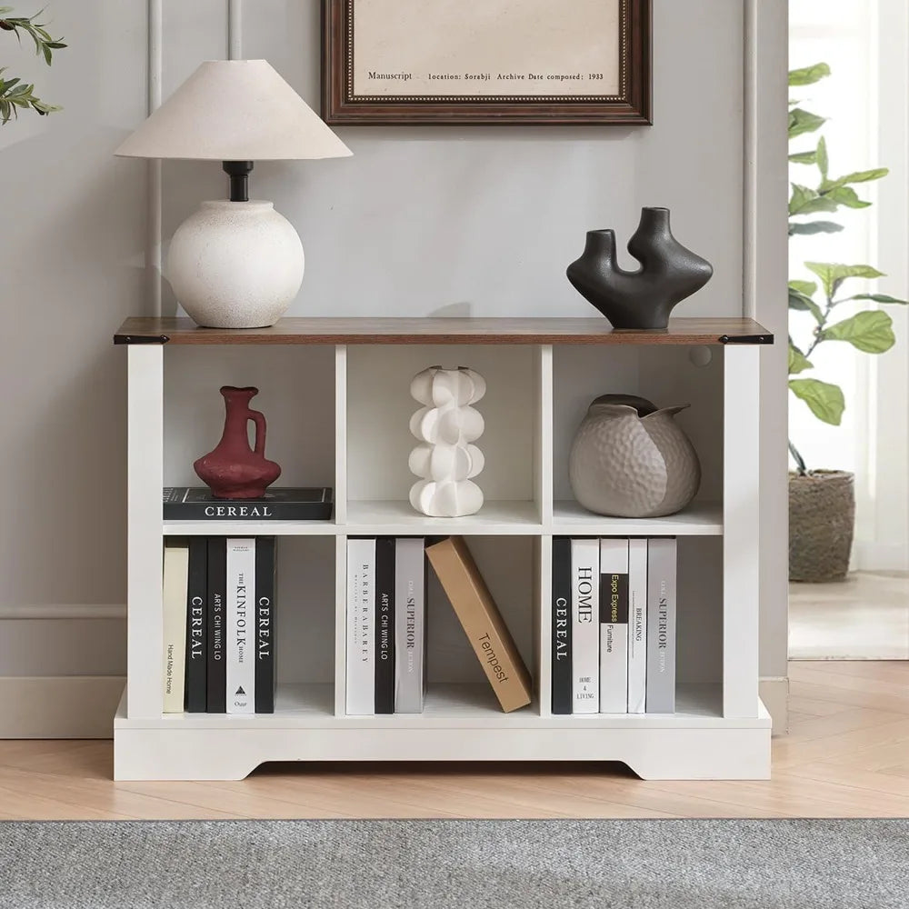 6 Cube Storage Organizer And 2 Tier Bookshelf Farmhouse LED