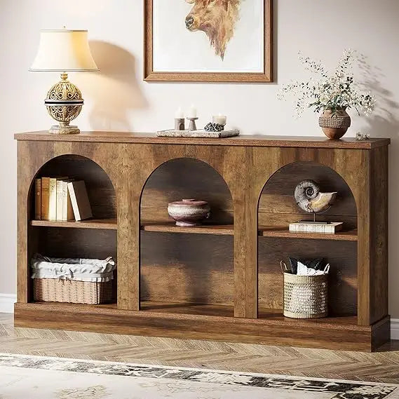 XMSJ Farmhouse Console Table With 3 Tier Storage Unit