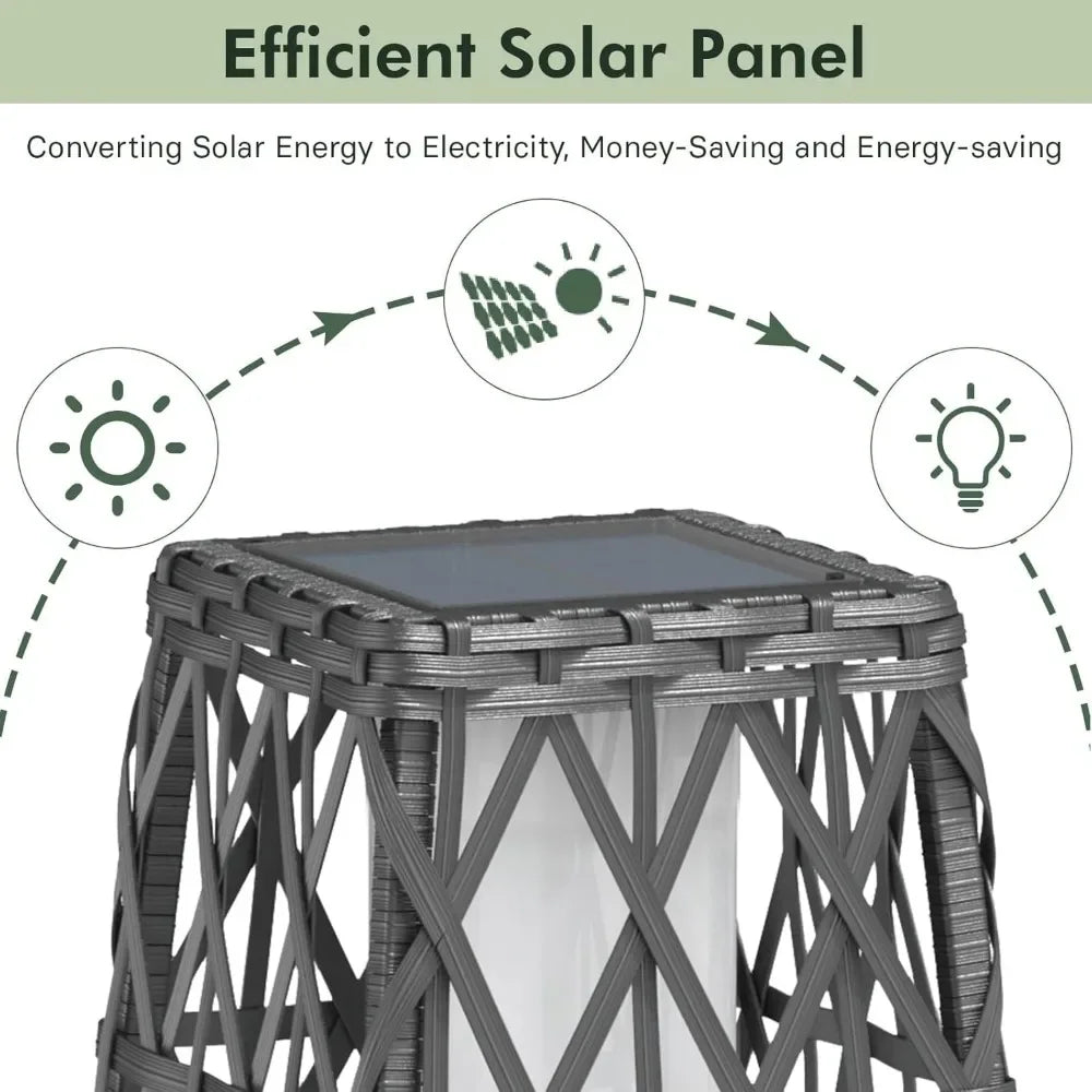 Cindy Outdoor Solar Powered Woven Wicker Lantern Floor Lamp