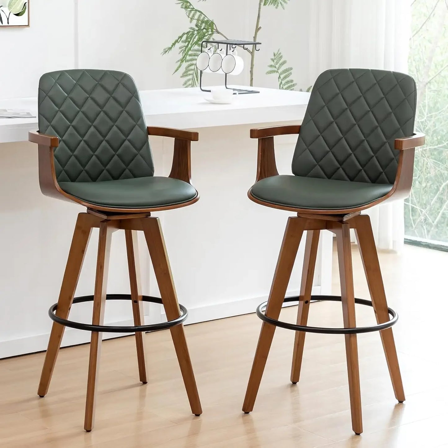 ANGDUO Bar Height Stools Set 2 Swivel Arched Back And Arms