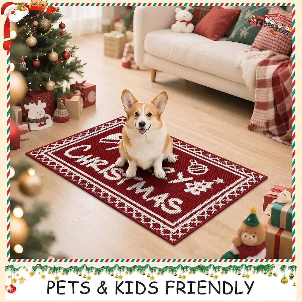 High-concerned Christmas Kitchen Rug Set Non-Skid Farmhouse