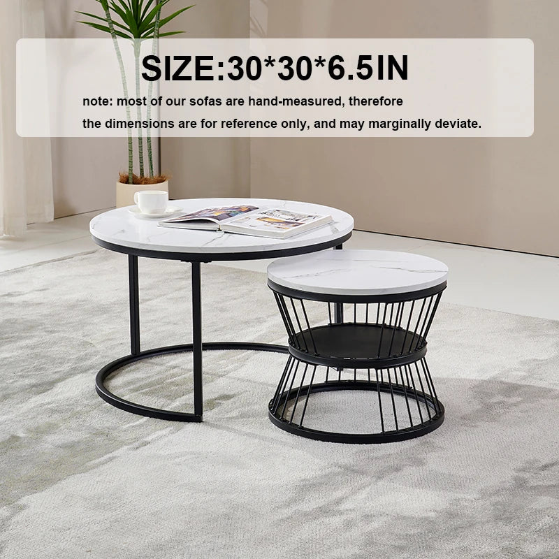 Slate Luxury Modern Round Coffee Table With Metal Legs