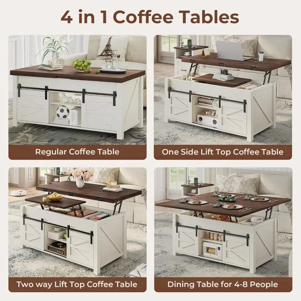 Preferred Lift Top Farmhouse Coffee Table With Adjustable Shelves
