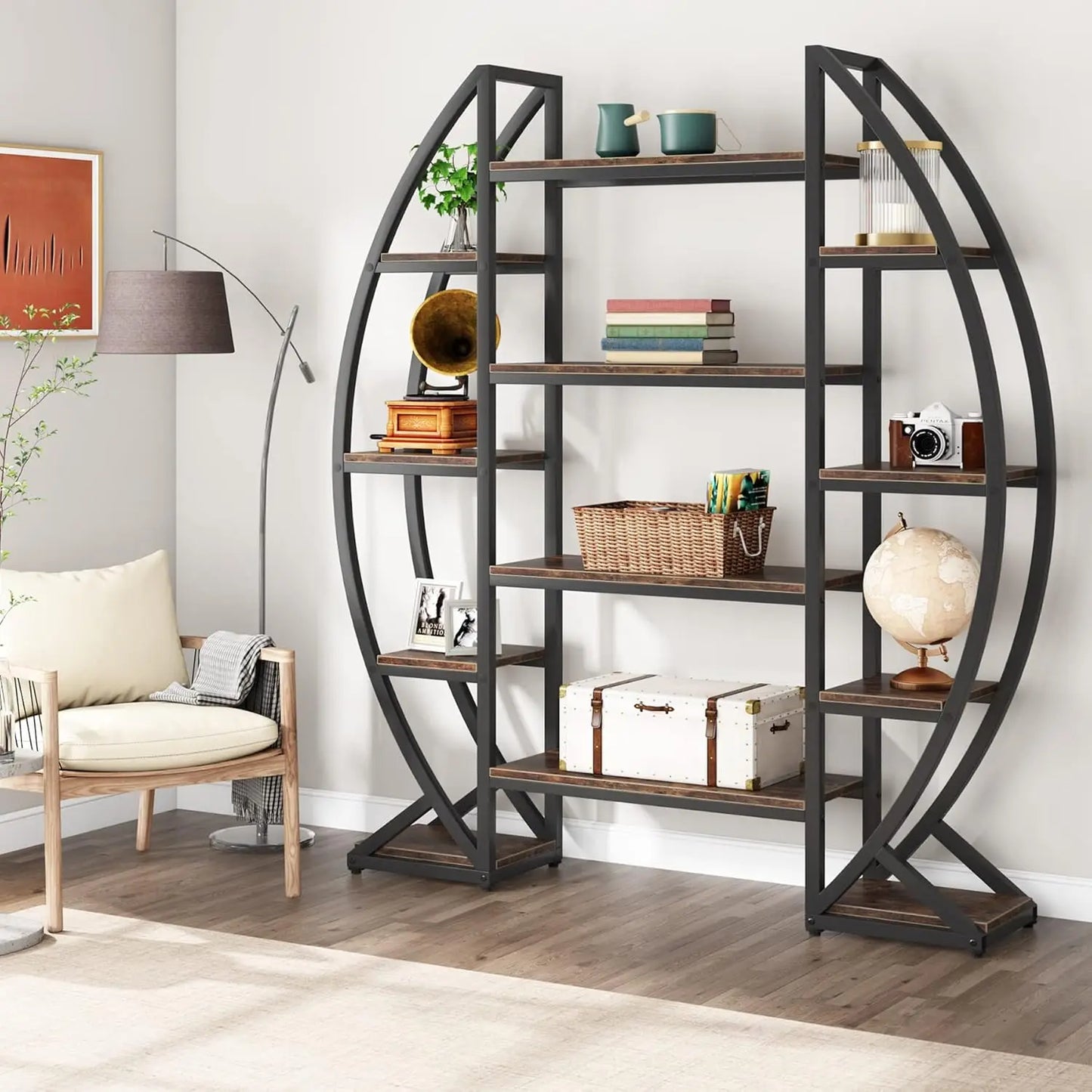 Little Tree Oval Triple Wide Industrial Bookshelf Etagere