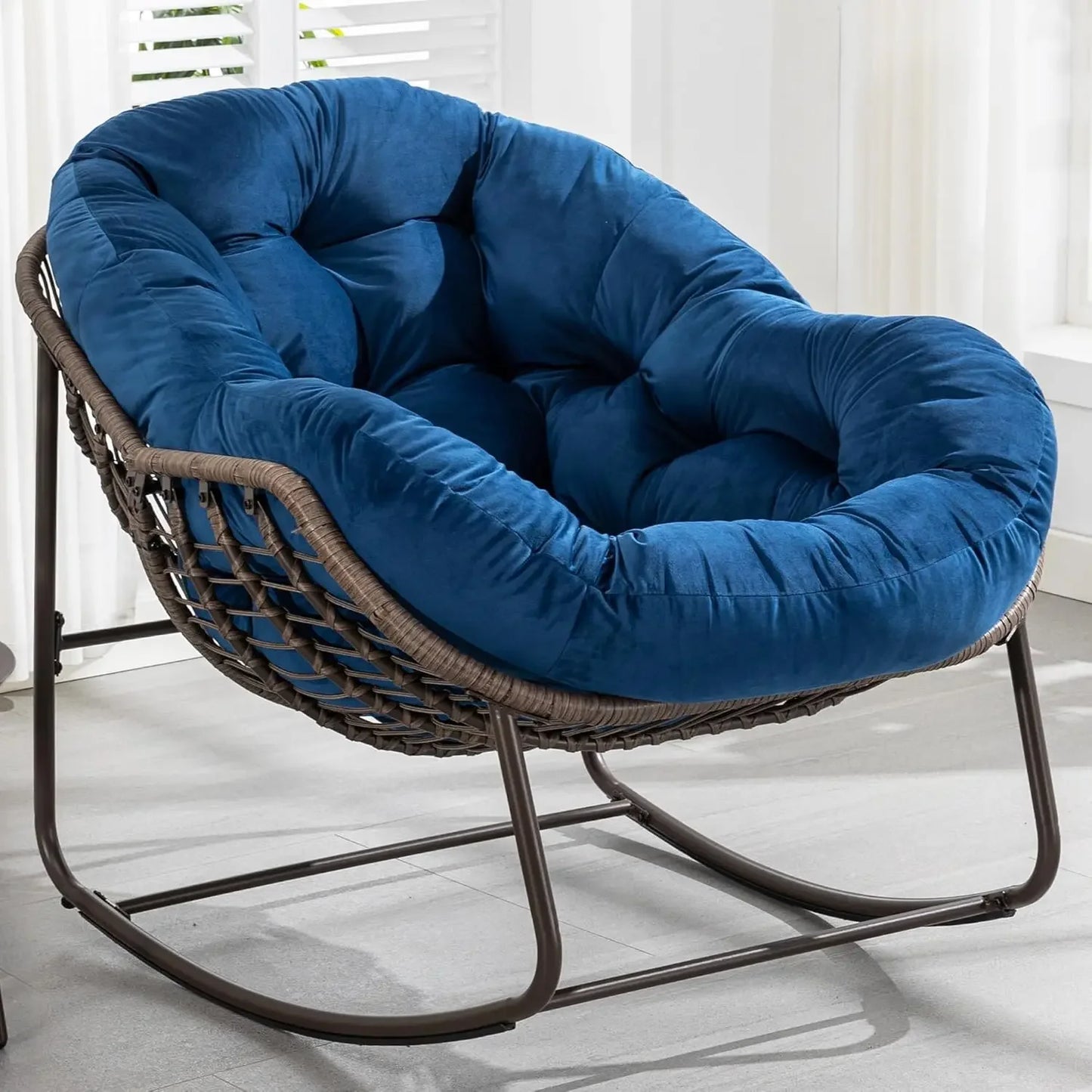 GUANGBAI Oversized Papasan Rocking Chair Padded Cushion
