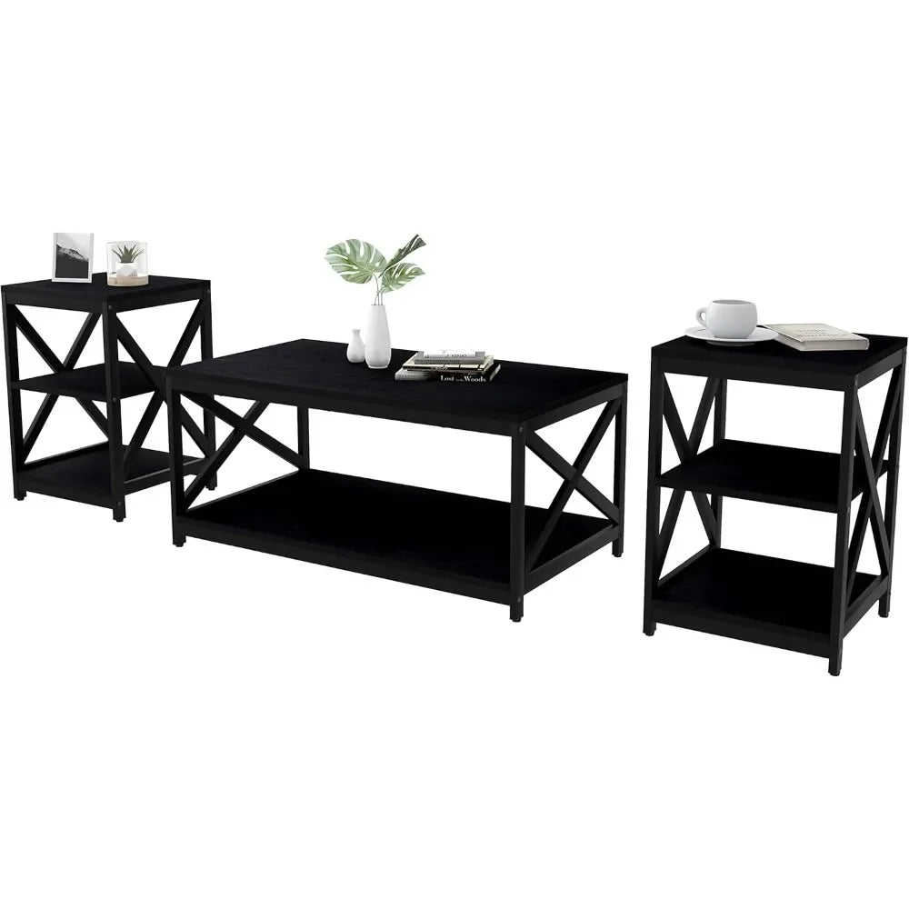 Angduo Industrial X Design Coffee Table Set Of 3 Modern