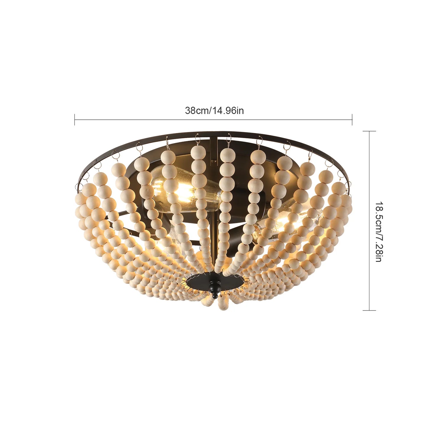 Boho 3 Light Flush Mount Wood Bead Ceiling Fixture