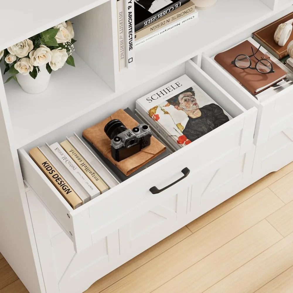 Hostack Six Tier Bookcase With Drawers And Doors Storage