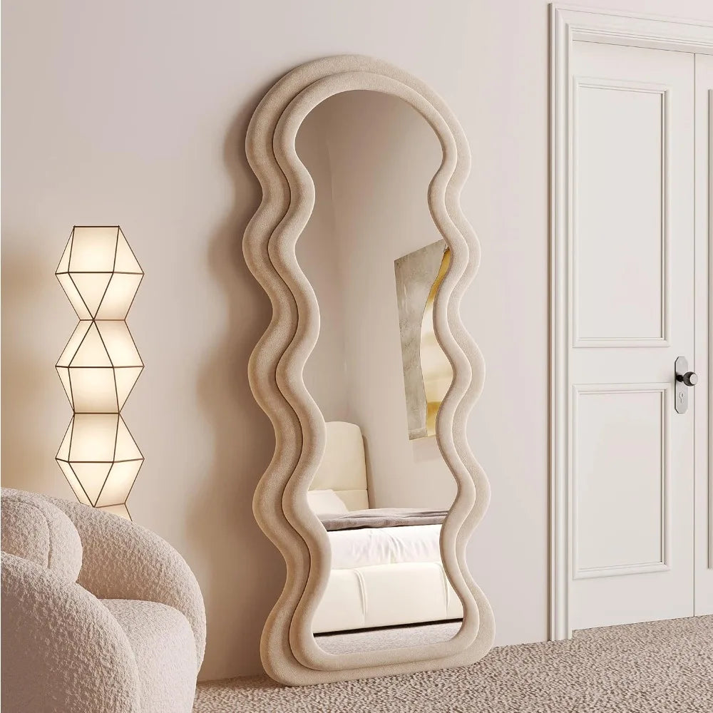 HUANZHUANG Modern Wavy Arched Standing Floor Mirror
