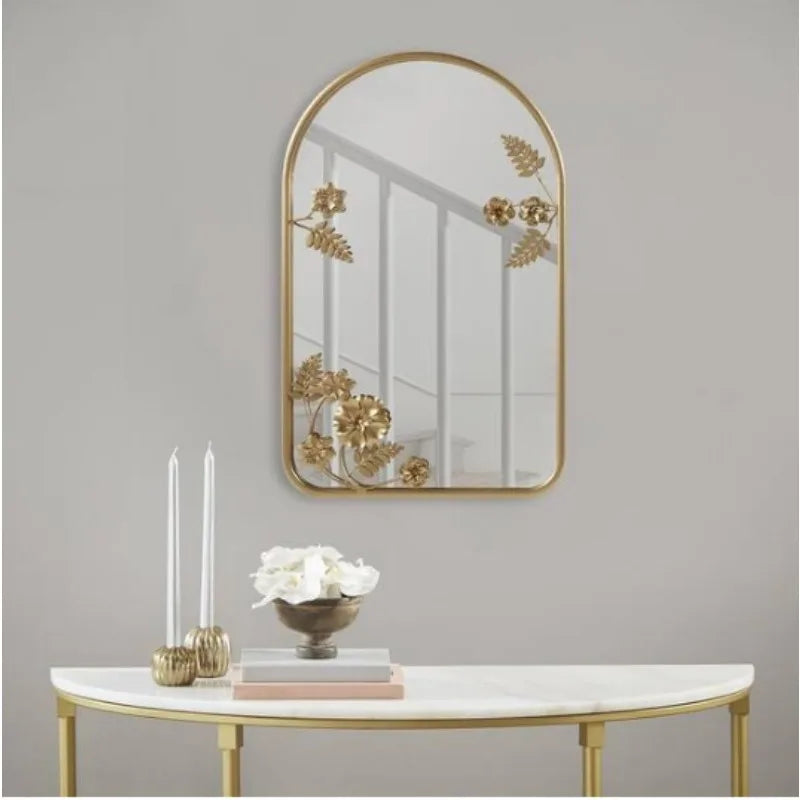 Adaline Arched Metal Floral Wall Mirror With Iron Frame