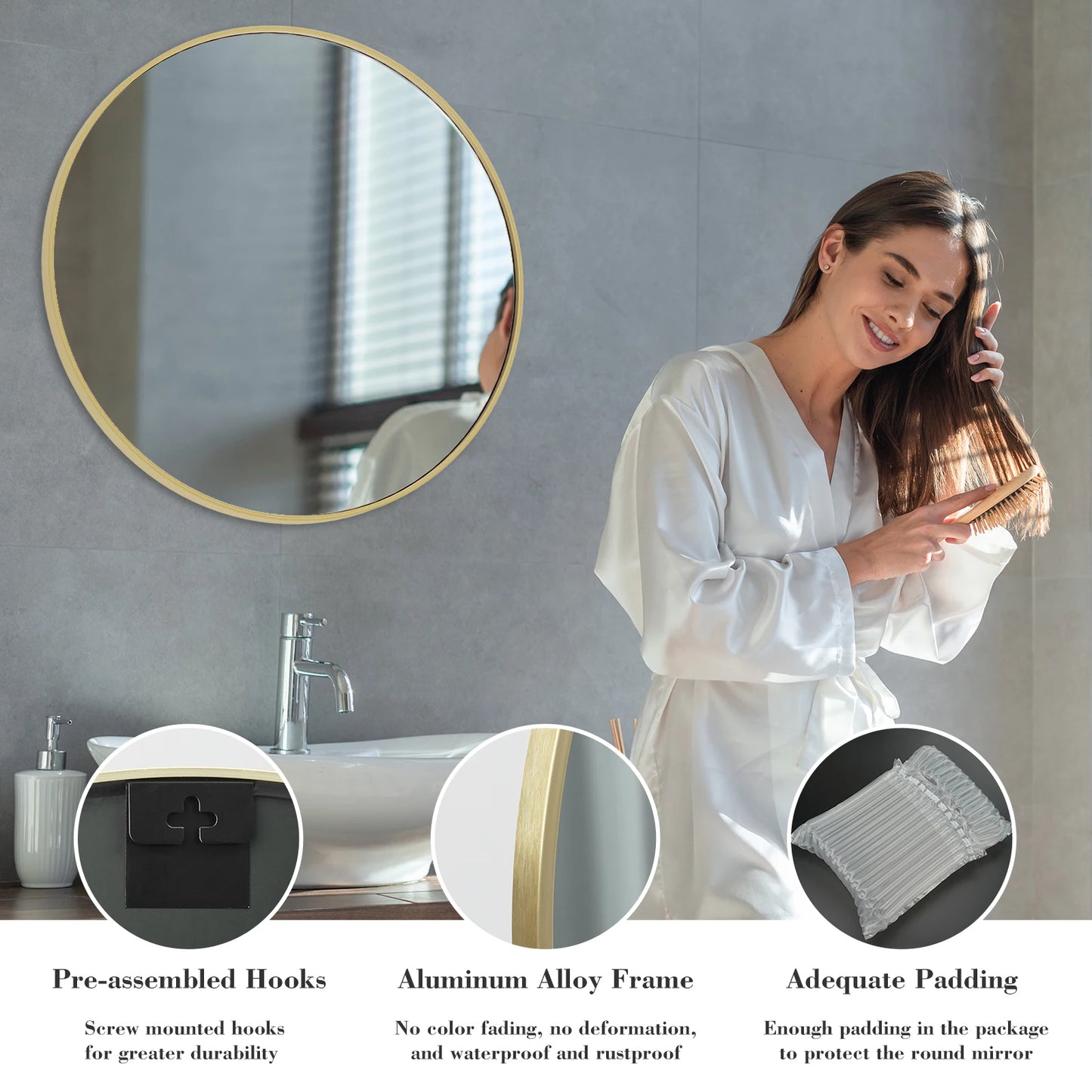 JHK Vanity Mirror Matte Metal Frame Round Wall Mounted