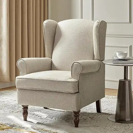 DAFIFY Wingback Accent Chair With Retro Wooden Legs Armchair