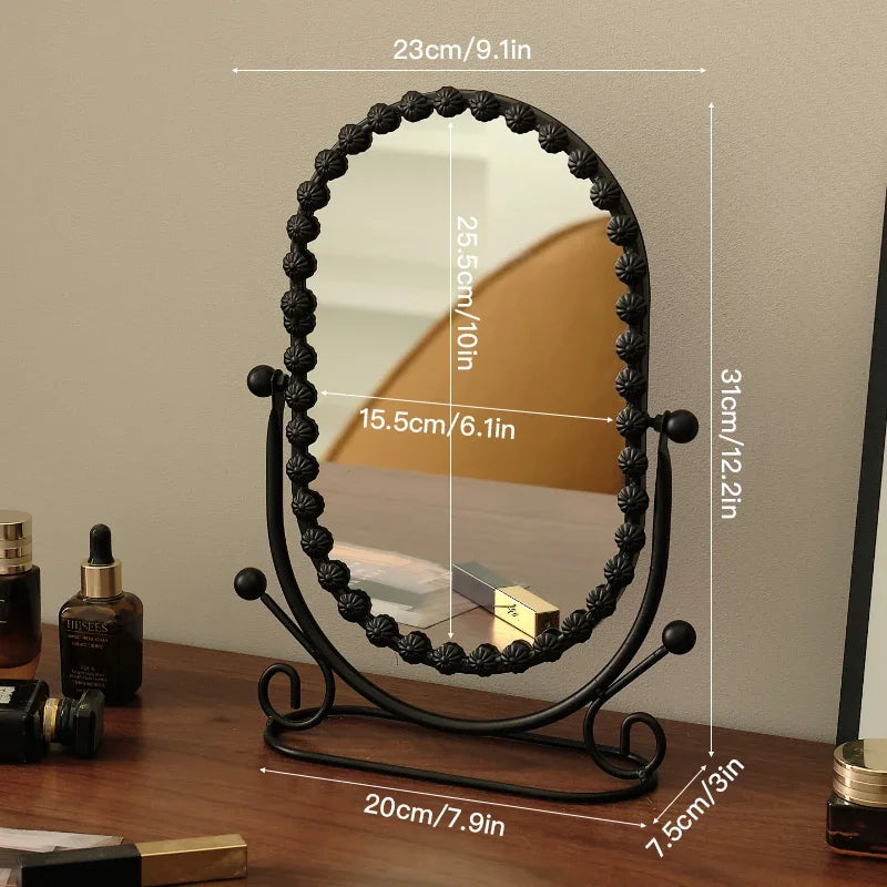 Retro European Desktop Vanity Mirror High Definition Rotating Frame