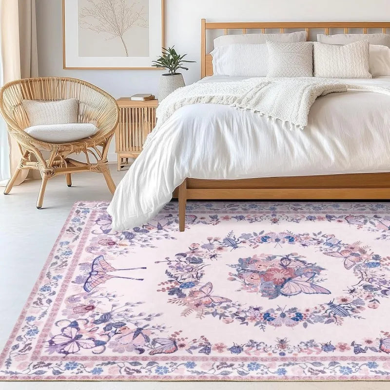 Vintage Living Room Butterfly Floral Area Rug Non Slip Soft Tapis