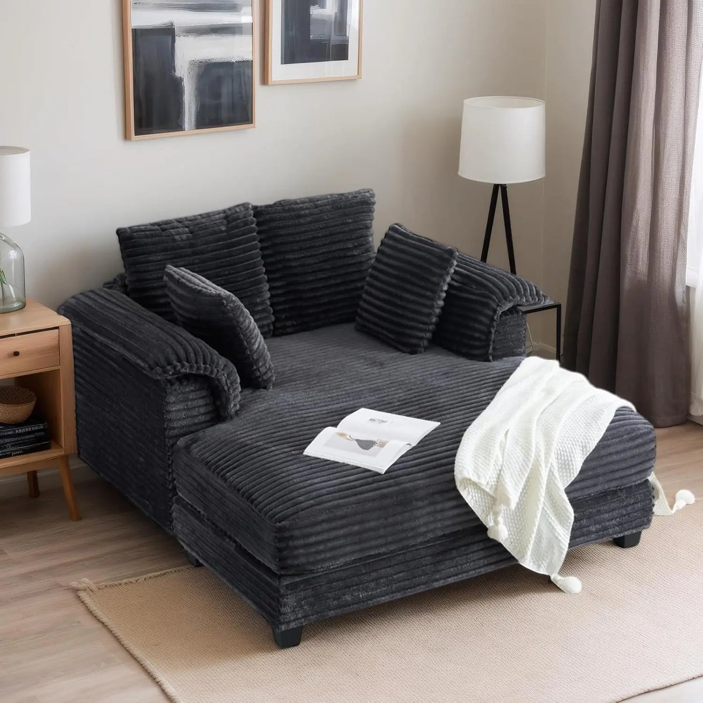 GUANGBAI Oversized Corduroy Reclining Chaise Sofa Bed