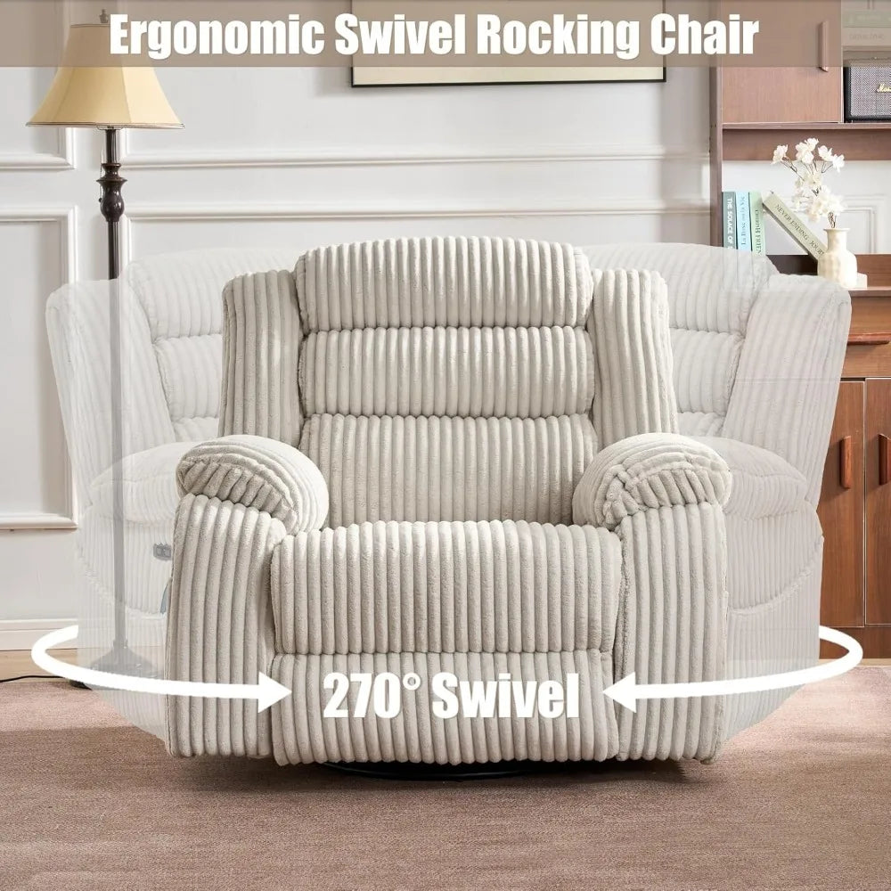 MKDK Power Swivel Rocker Recliner With Massage Heat USB Charging