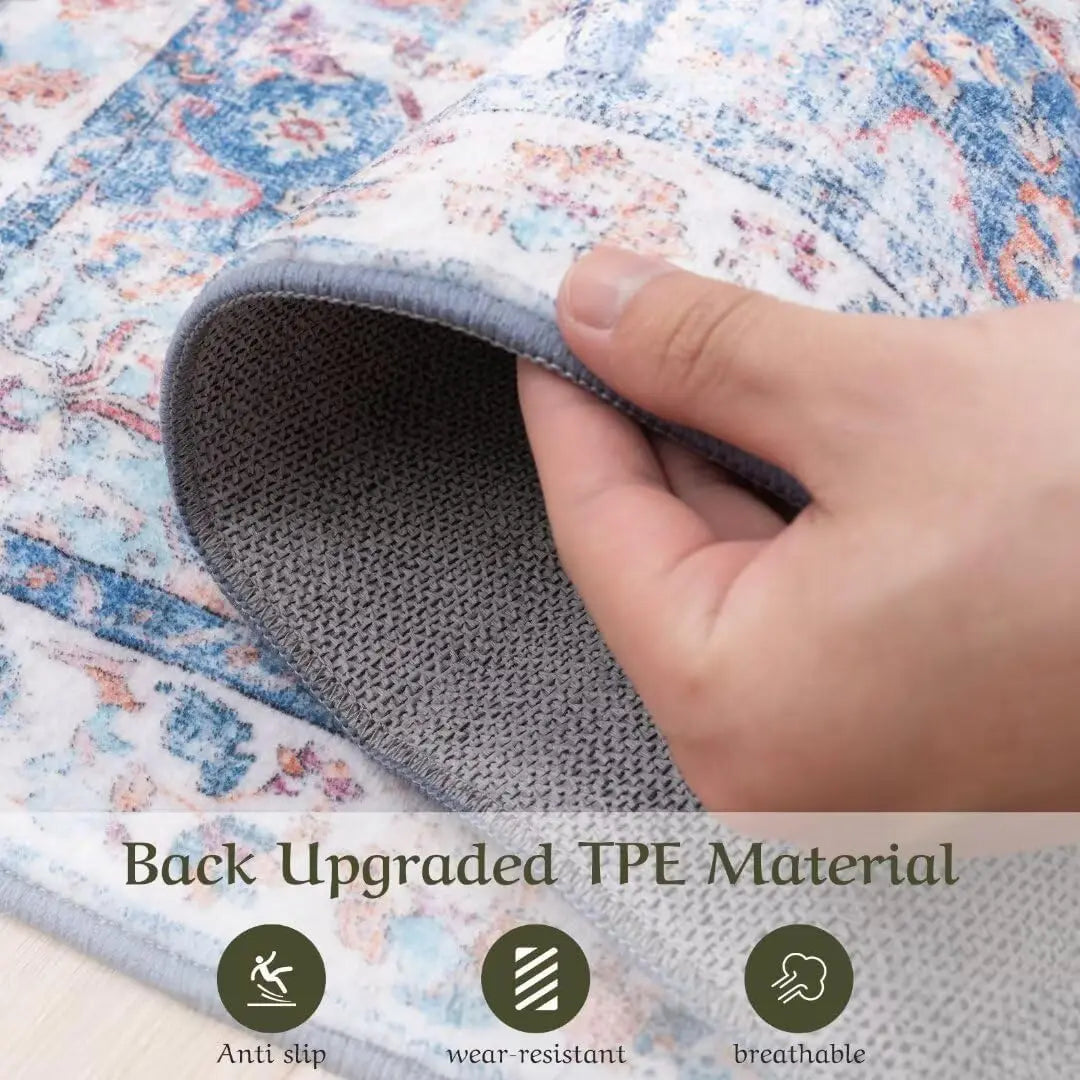 Hign-concerned Stain-Resistant Washable Area Rug Non-Slip Floral Living Room