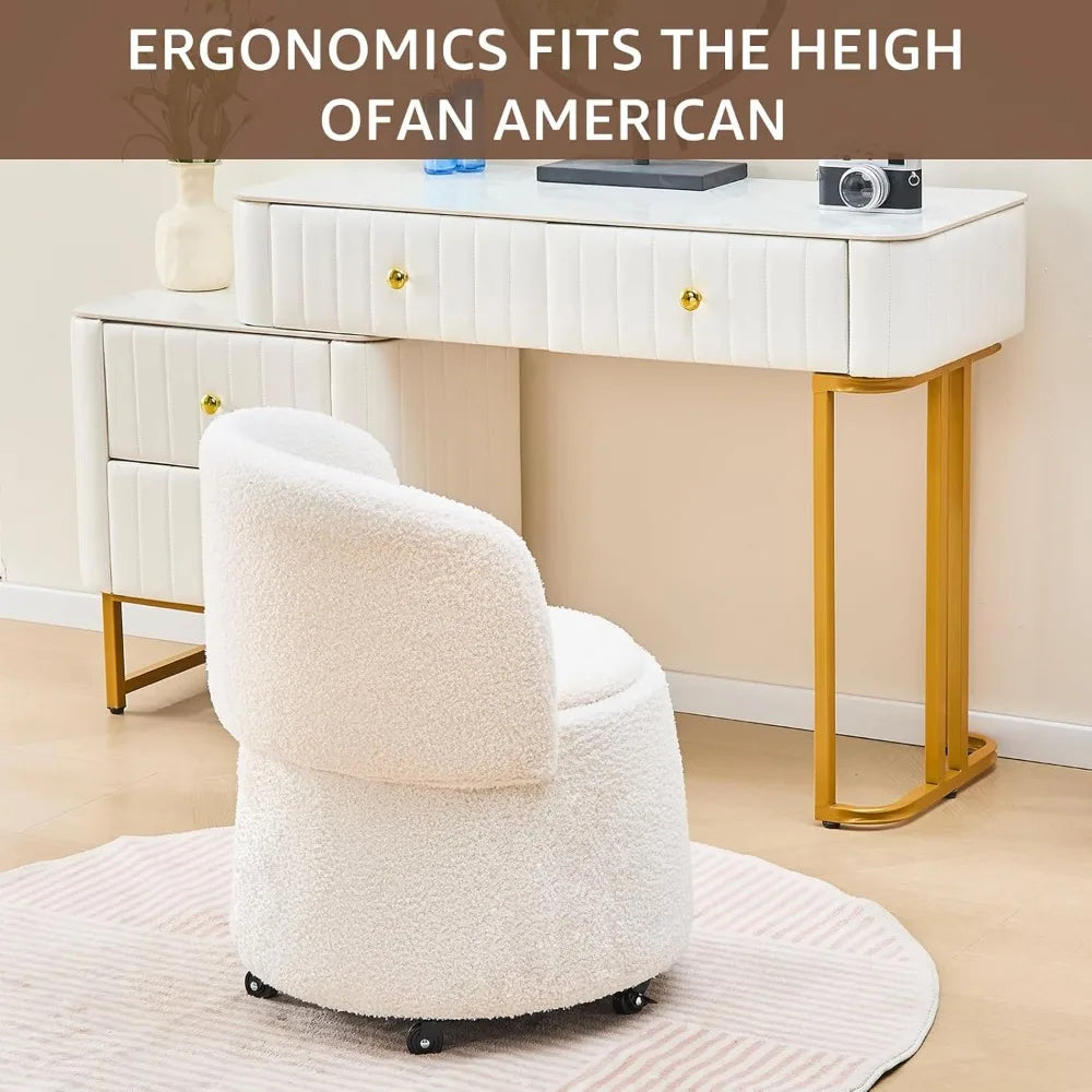 Angduo Velvet Storage Ottoman Vanity Stool With Wheels