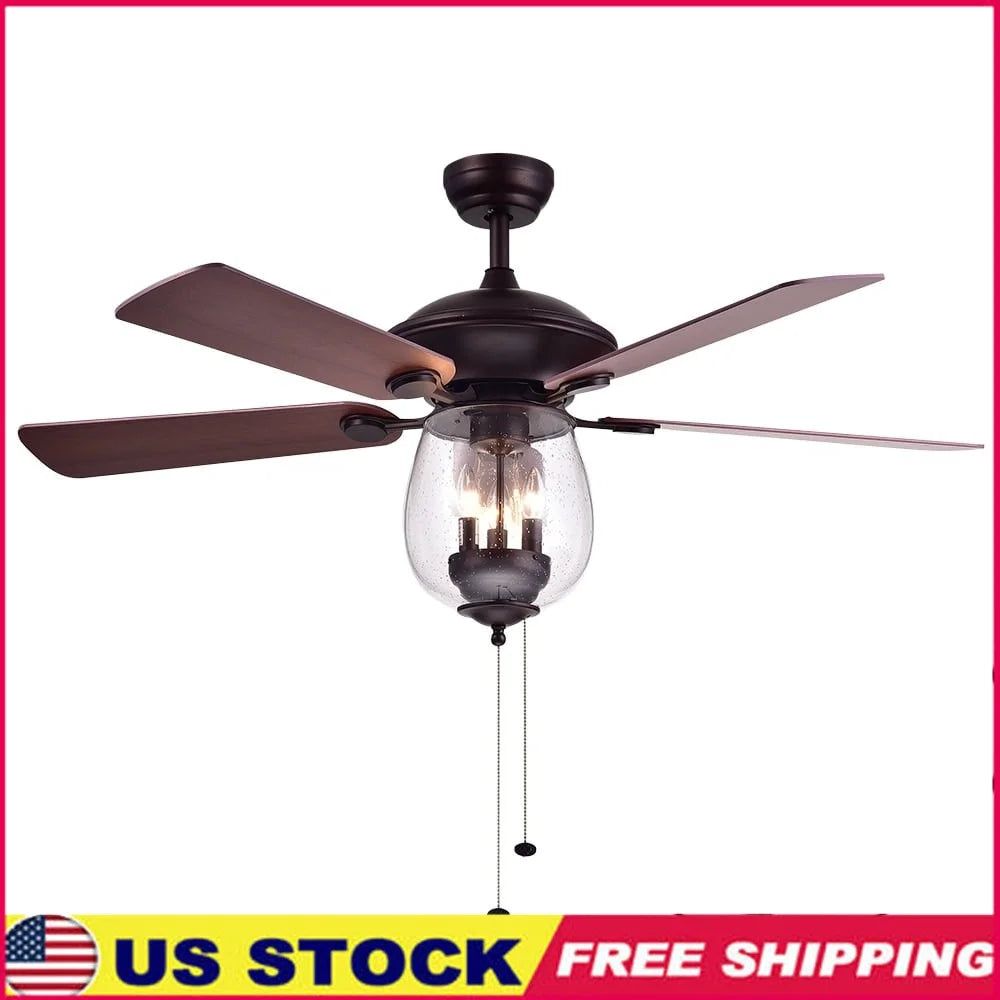 XMSJ Ceiling Fan With Glass Bowl Light 3 Speed Reversible