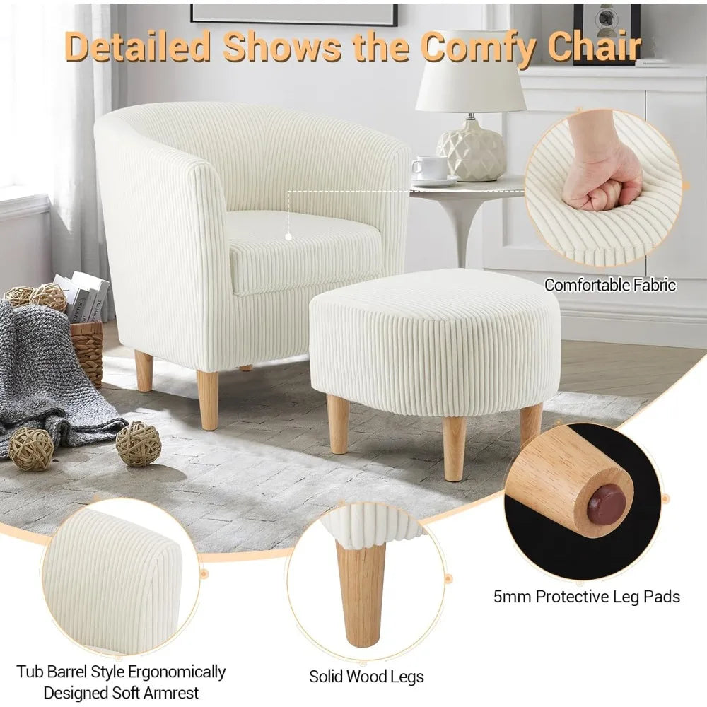 Ticify Accent Barrel Chair With Ottoman Corduroy Midcentury