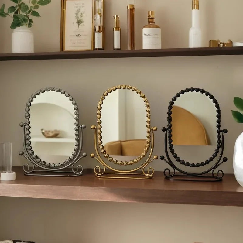 Retro European Desktop Vanity Mirror High Definition Rotating Frame