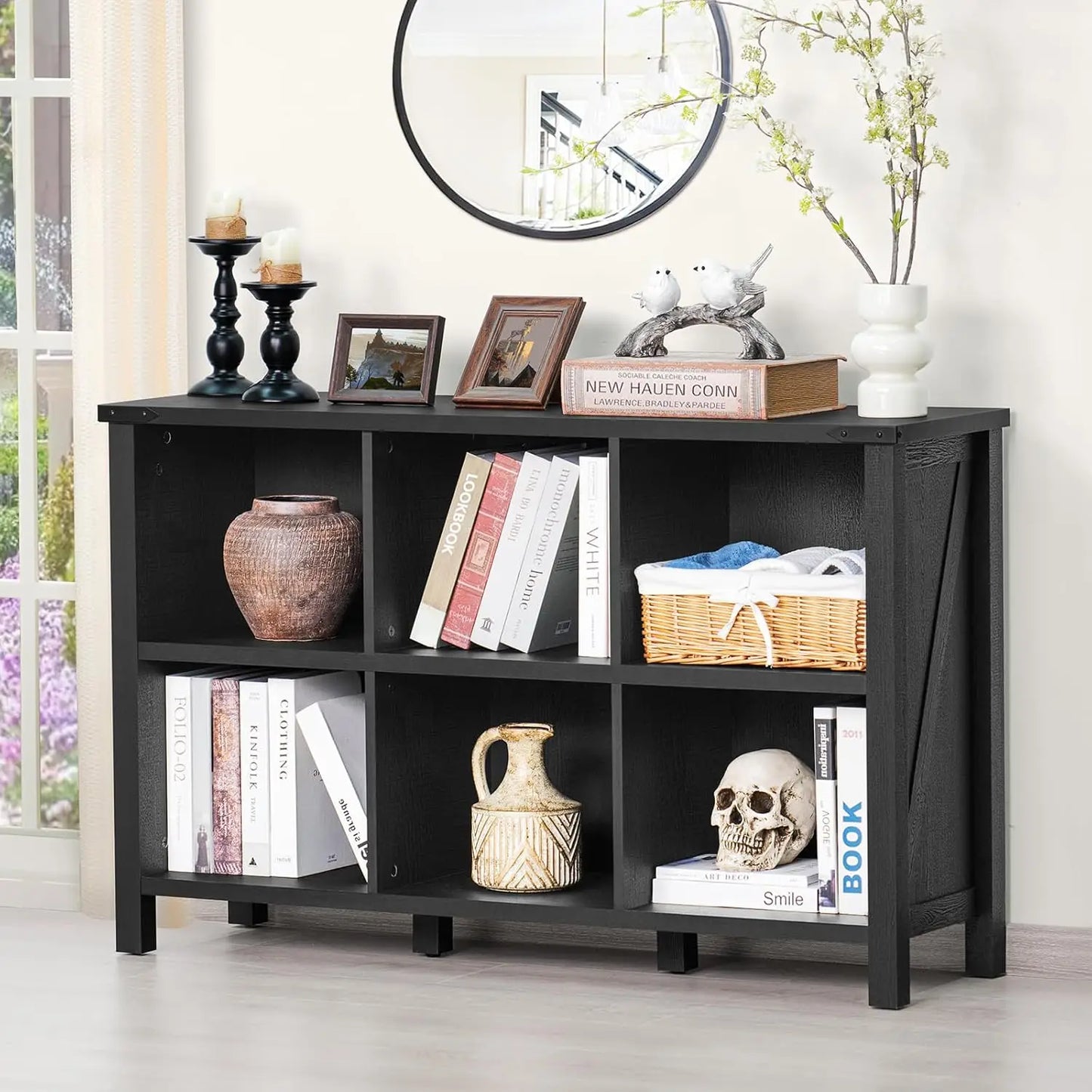6 Cube Farmhouse Wood Low Storage Organizer Bookcase