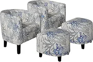 RBXC Accent Chair With Ottoman Set Modern Upholstered Barrel Chairs