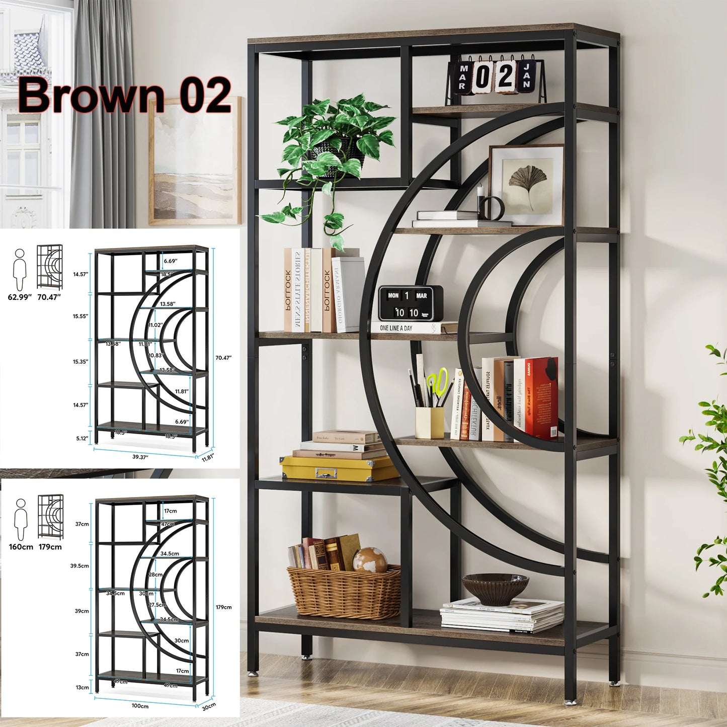 Tribesigns Industrial 5-Tier Etagere Bookcase Freestanding Tall Bookshelf