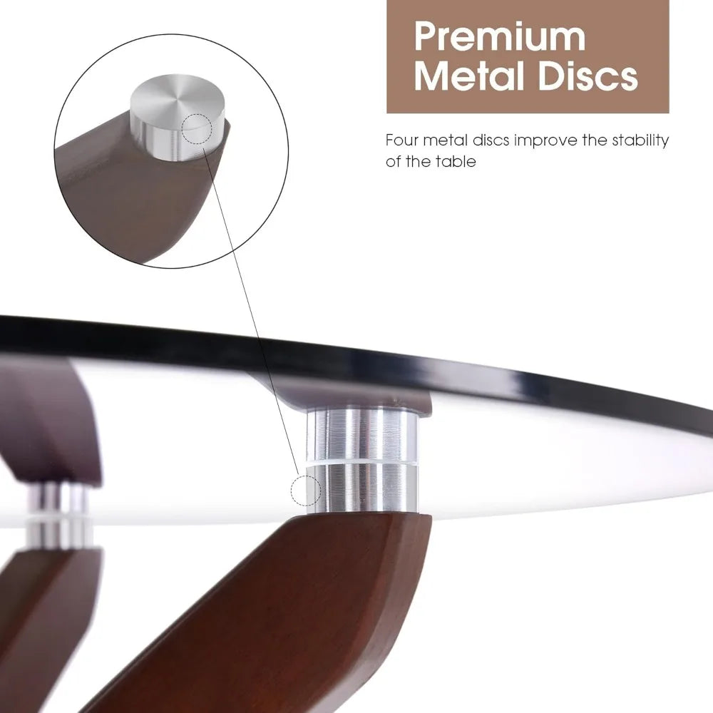 ZHUXIANG Round Glass Dining Table With Solid Wood Legs