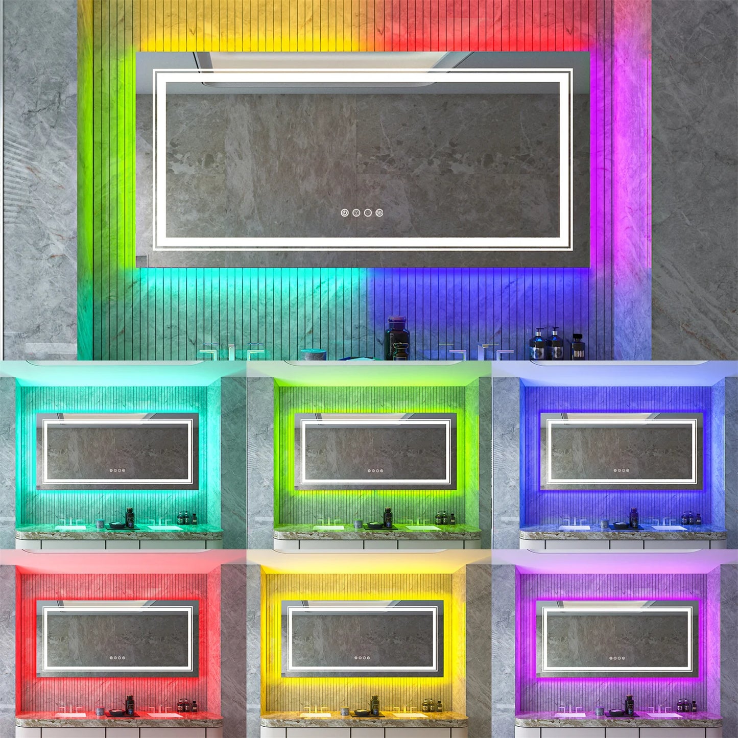 Wisfor LED Vanity Mirror RGB Backlit Anti Fog Dimmable