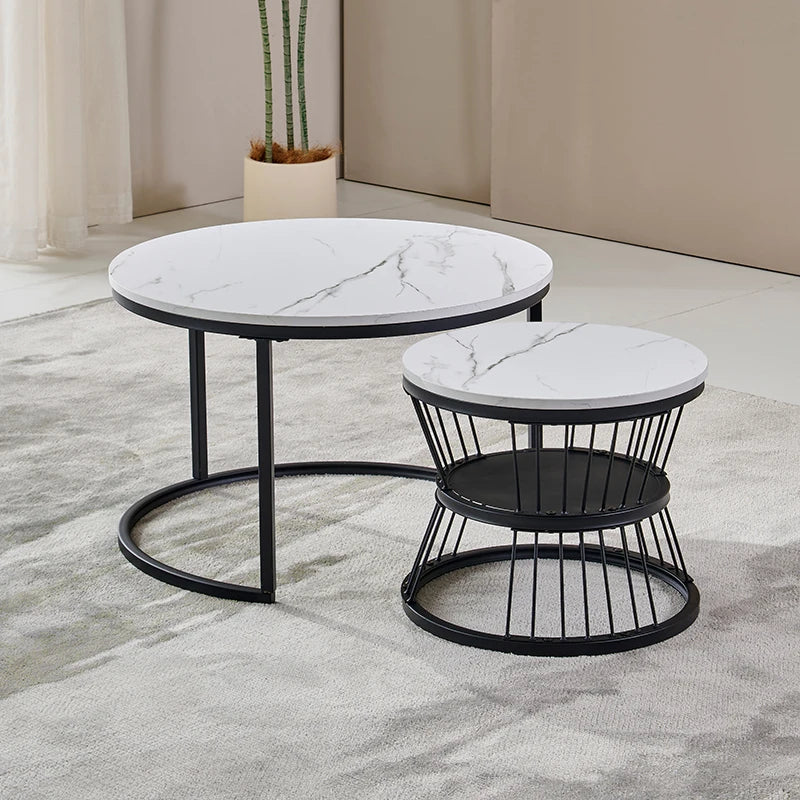 Slate Luxury Modern Round Coffee Table With Metal Legs