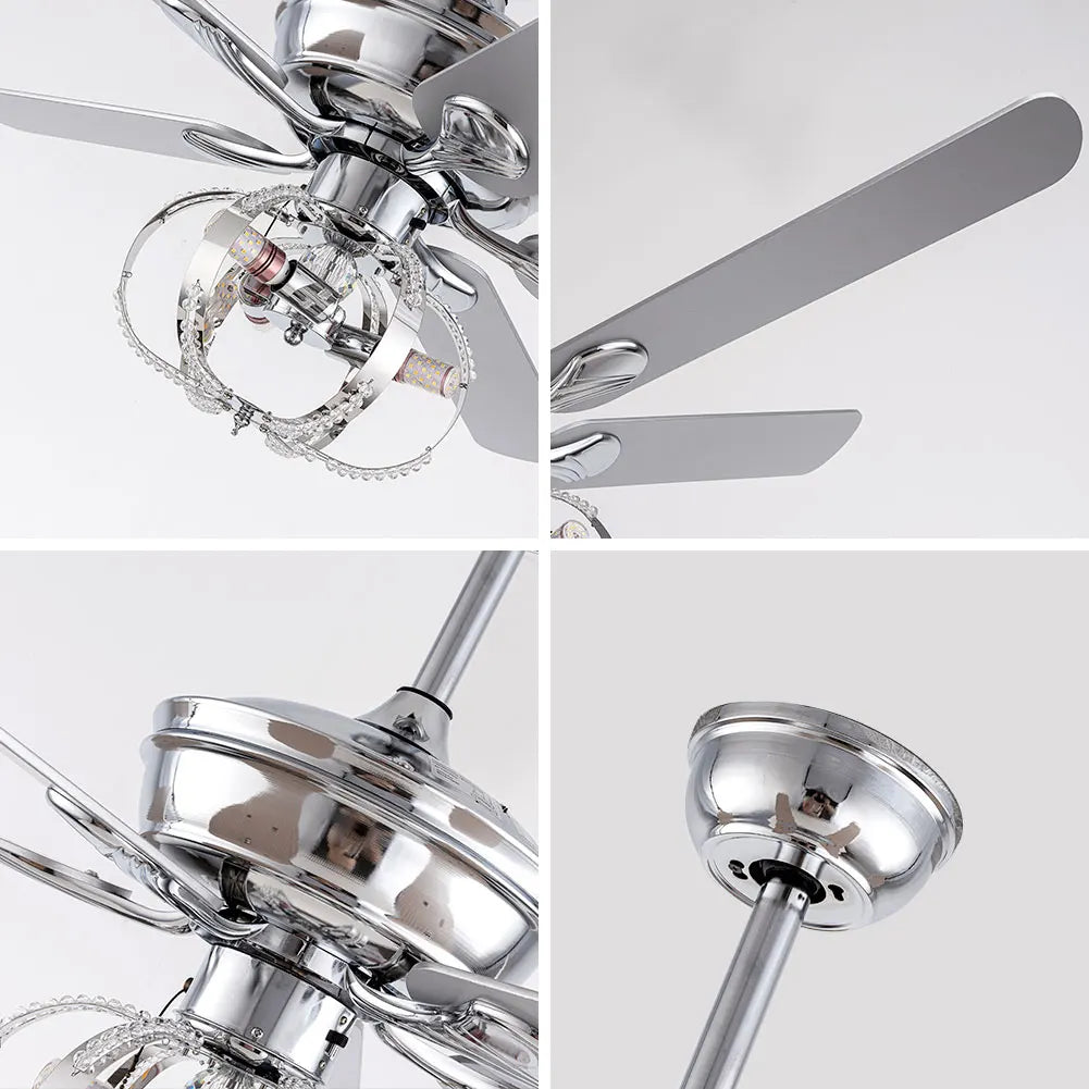 Modern Stainless Steel Ceiling Fan Light With Remote Dimming