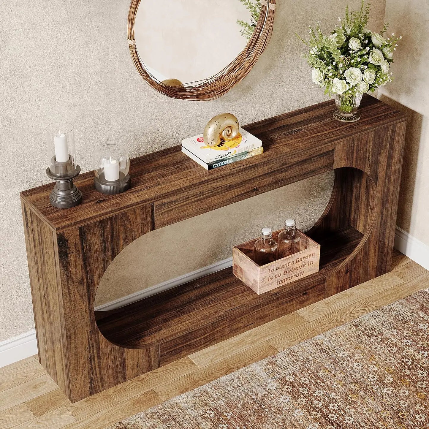 Little Tree Narrow Sofa Console Table With 2 Tier Storage