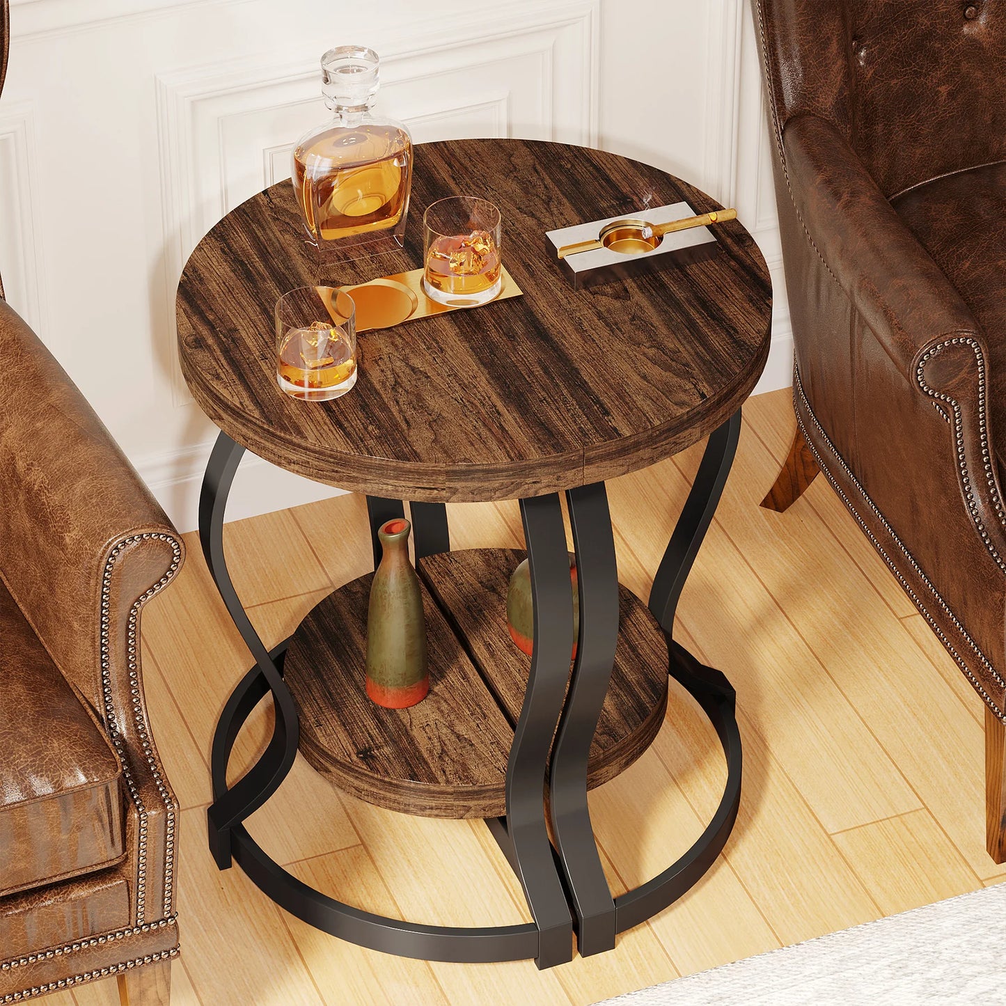Tribesigns Half Round End Table Set of Two Tier Side Tables