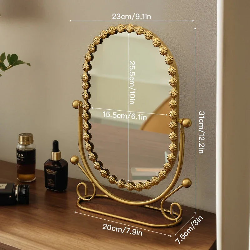 Retro European Desktop Vanity Mirror High Definition Rotating Frame