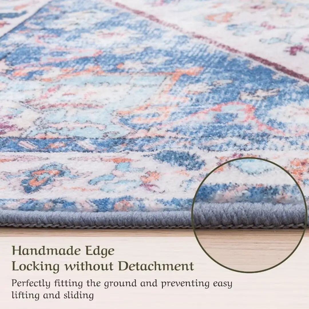 Hign-concerned Stain-Resistant Washable Area Rug Non-Slip Floral Living Room