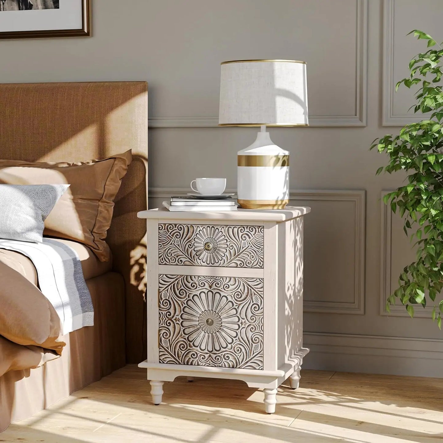 General Vintage Nightstand Two Drawer Farmhouse Night Table