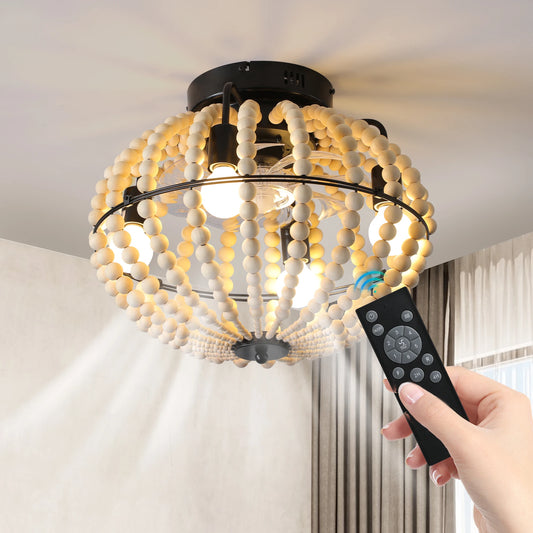 ARLGSITE Handmade Wood Bead Ceiling Fan Light Farmhouse
