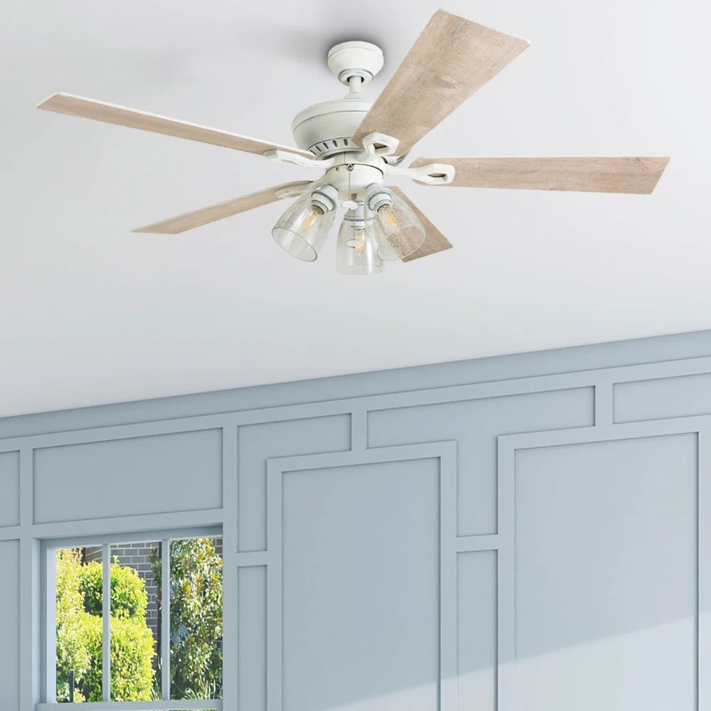 XMSJ Rustic Ceiling Fan with Seeded Glass Light Kit and Remote Control