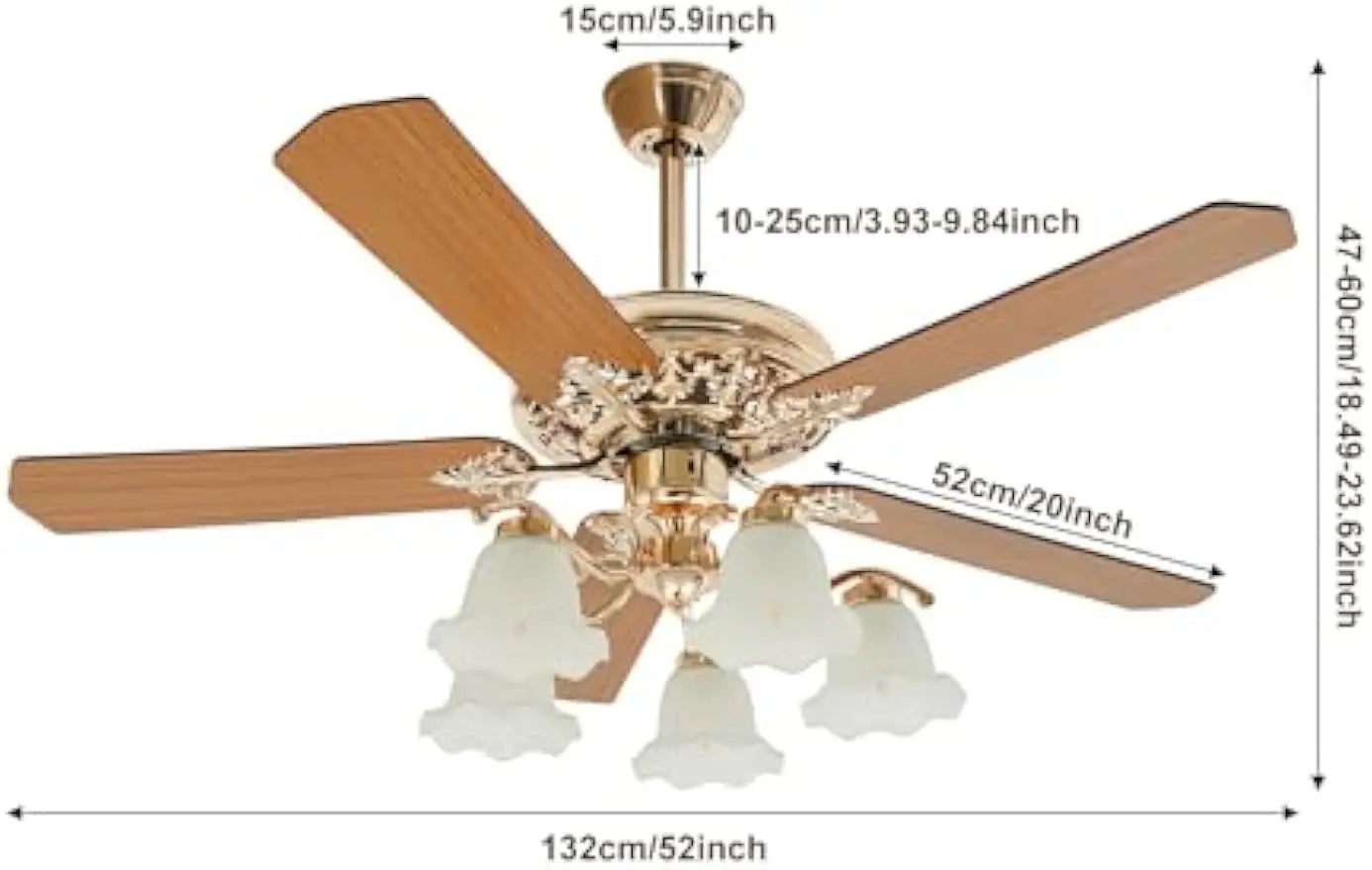 Modern Ceiling Fan With Remote Control And Five Wood Blades