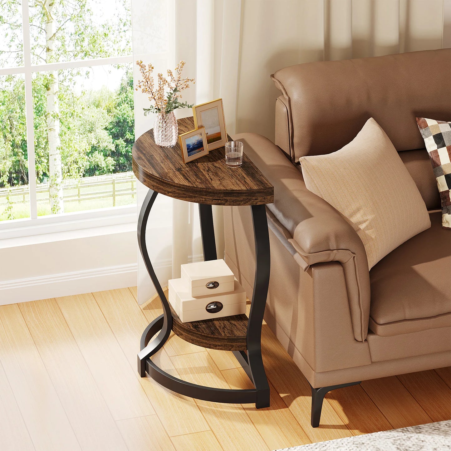 Tribesigns Half Round End Table Set of Two Tier Side Tables