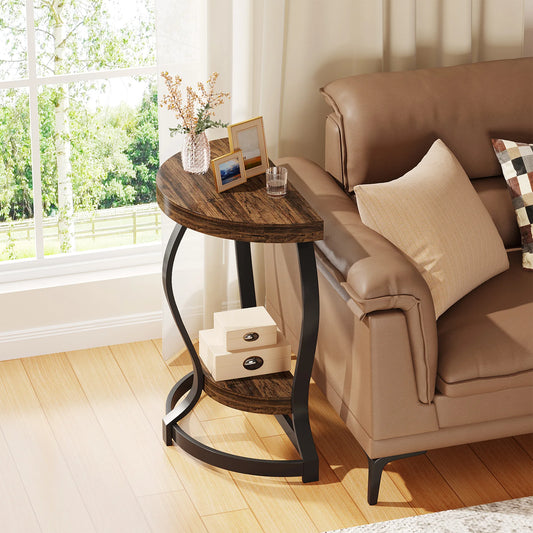 Tribesigns Half Round End Table Set of Two Tier Side Tables