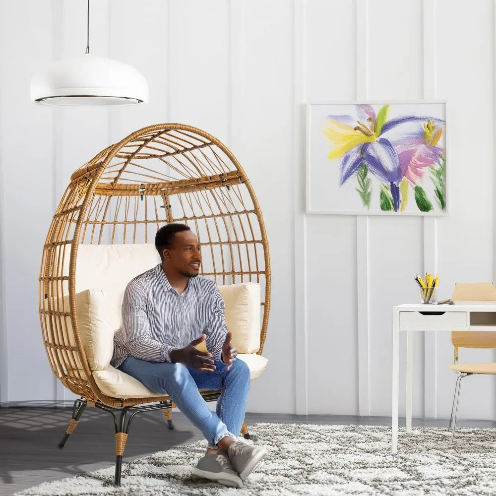 MKDK Wicker Egg Chair Outdoor Patio Rattan Lounge Chair