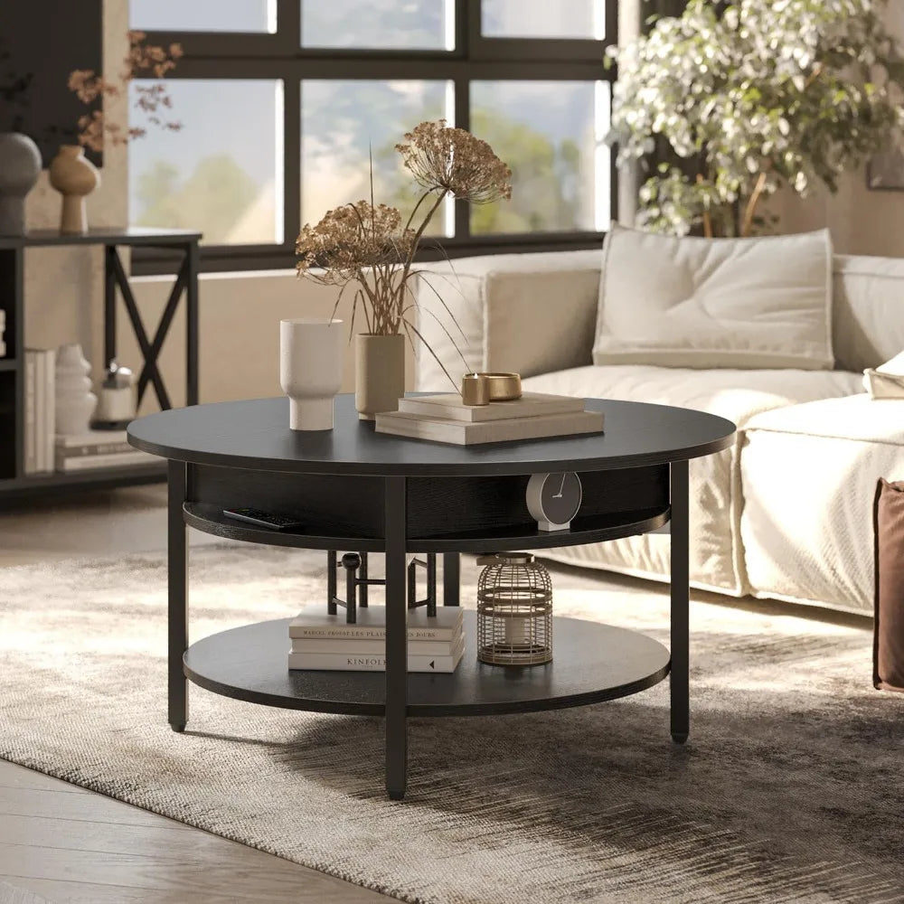 Round Lift Top Coffee Table With Storage And Hidden Compartment